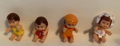 4 Vintage Miniature  Dollhouse Babies. Babies Sit  Not Jointed Clothed • $5.50