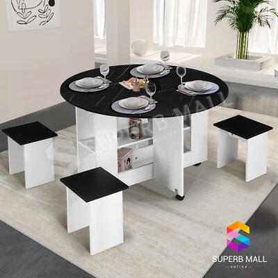 $209.79 • Buy Round Folding Dining Table & Chairs Set Wooden Kitchen Dining Room Furniture
