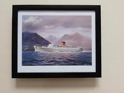 Malcolm Root Print 'Caronia' Cunard Two-Funnel Liner  FRAMED • £21