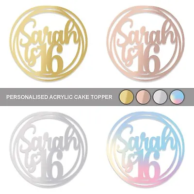 Personalised Cake Topper Happy Birthday Any Age Name Acrylic Mirror Cake Topper • £3.49