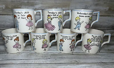 Vintage Monday's Tuesday's Child Nursery Rhyme Mug Complete Set 7 N-374 By Brody • $145