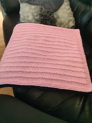 Hand Knitted Baby Pink Blanket Soft  Cosy Car Seat Crib Pram Gift • £4.49
