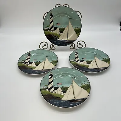 4 Sakura Coastal Breeze Lighthouse Sailboats Warren Kimble Salad Desert Plates • $26.85