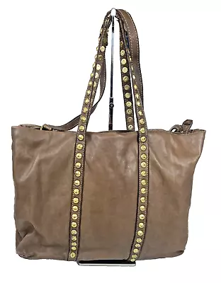 Moni Moni Cinzia Moniaci Brown Leather Brass Stud Shoulder Bag Tote Retails $250 • $81