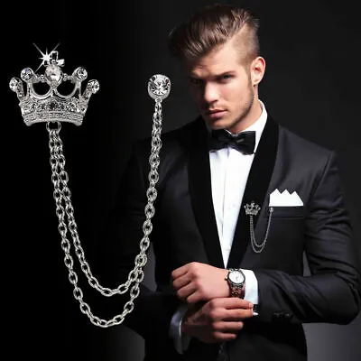 £4.99 • Buy Royal Crown Shirt Wedding Suit Mens Accessory Collar Clip Chain Brooch Lapel Pin