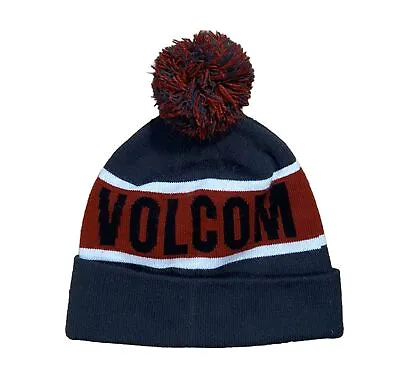 Volcom Striped Red Gray Beanie Stocking Hat Cap Pom Knit Adult One Size Classic • $9.99