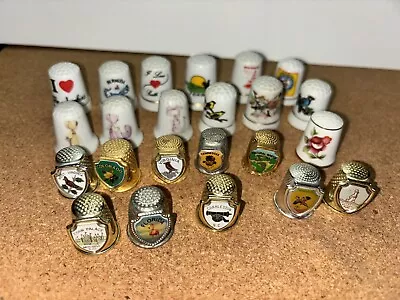 Vtg Lot 23 Sewing Tailor Thimbles Souvenir Metal-porcelain-bone China Excellent • $5.50