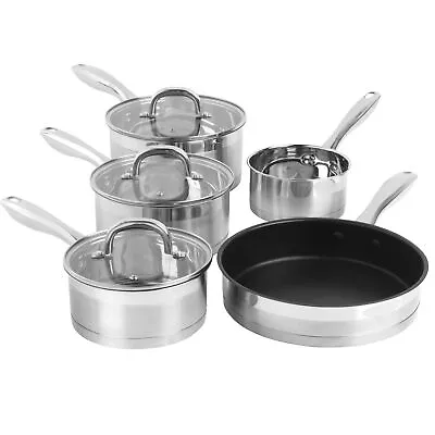 Salter Pan Set Fry Pan Saucepans 5 PC Set Timeless Collection Stainless Steel • £49.49