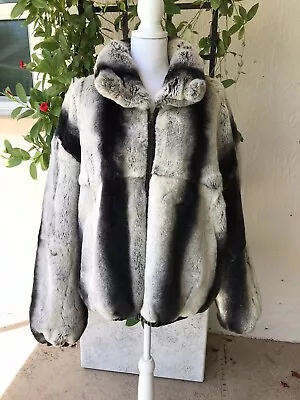 Men's Rex Rabbit Chinchilla Lambskin Reversible Jacket Coat Stunning! Mob Style • $1100