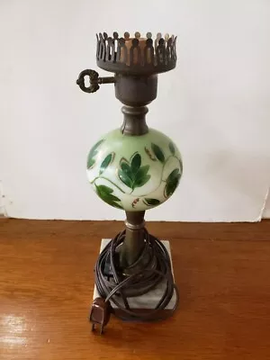 Antique Brass And Hand Painted Glass Table Lamp With Marble Base - Working • $45