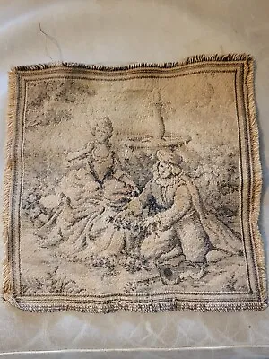 Gorgeous Antique Vintage Tapestry 9  X 9  Square Italian French?  Man & Woman • $40