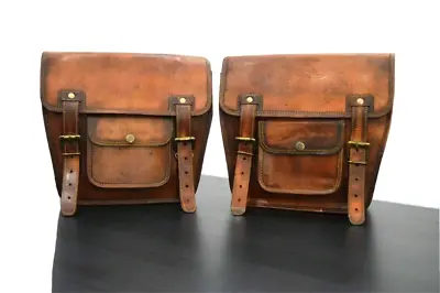 Handmade Saddlebags Motorcycle Pouch Brown Real Goat Leather 2 Side Bag Panniers • $58.29