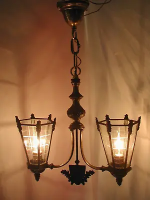 Antique French Gothic Medieval Slip Shade Light Fixture Chandelier Restored • $325
