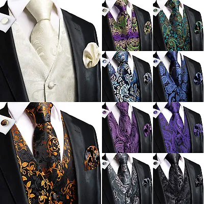 Men's Dress Vest Neck Tie Hanky Cufflinks Set For Suit Or Tuxedo Tops Christmas • $24.99