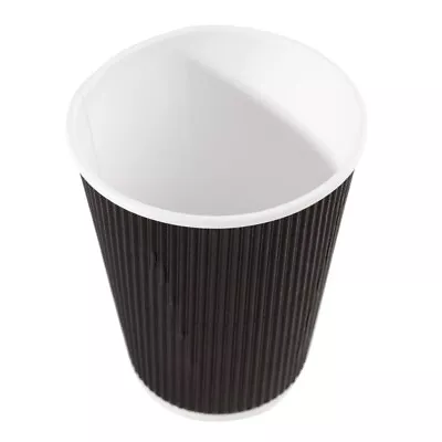 12 Oz Insulated Ripple Cup Disposable Paper Coffee Black Cups & Black Lid • £2.99