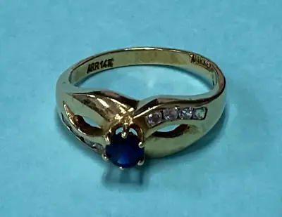 Ladies Man Made Sapphire And 8 Round Diamonds - 14K Yellow Gold • $144.99