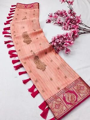$90.74 • Buy Banarasi Katan Silk Sari Party Wear Indian Pakistani Wedding Saree Unstiche_BL