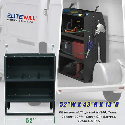 52  W X 43  H X 13  D Steel Cargo Van Shelving Storage System W/ S-Shaped Hooks • $270.99