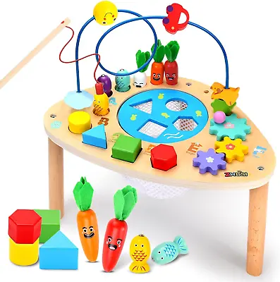 Activity Table For 1+ Year Old 6 In 1 Wooden Montessori Toys With Fishing Game • $45.50