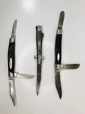 3 VTG Pocket Knives ~ G.C. Co. Stiletto ~ Ranger ~ Stockman 3 Buck Knife 301 • $38