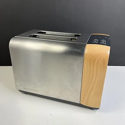Morphy Richards Beech 2 Slice Toaster Brushed Metal Wood Trim 44411 - RARE • $47.99