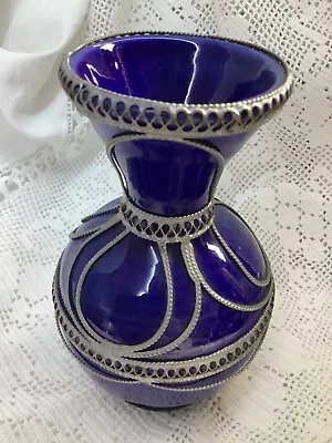 £489 • Buy Vase Moroccan Cobalt Blue Glazed Hand Thrown Ceramic Blue Vase 15cm X 10cm