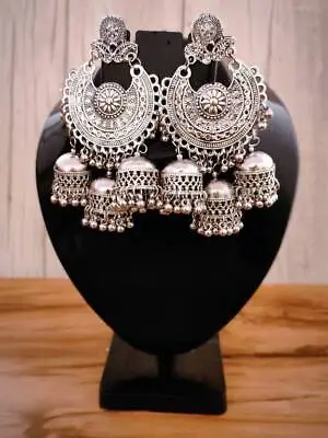 $20.82 • Buy Indian Traditional Bollywood Silver Oxidized Long Jhumka Jhumki Earrings*