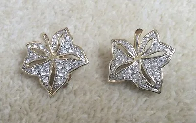 Beautiful CABOUCHON Leaf Style Gold Plated Cubic Zirconia Clip On Earrings • £12.50