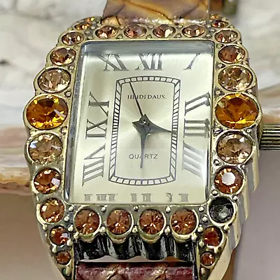 HEIDI DAUS Leather Band Watch Shimmering Serpent Band Topaz Crystals Vintage • $39.93