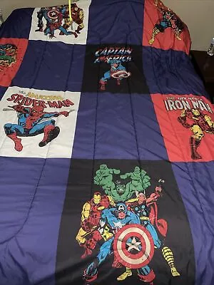 Vtg 90's Marvel Hulk Spiderman Thor Iron Man Comforter Bedding Blanket 71 X 86  • $45.99