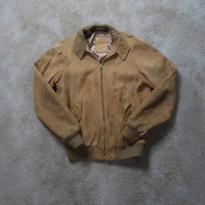 Golden Bear Suede Bomber Jacket Men's Size 38 Tan Brown Pockets • $39.99