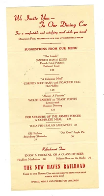 $65.17 • Buy The New Haven Railroad Dining Car Menu 1940's Armed Forces Meals 