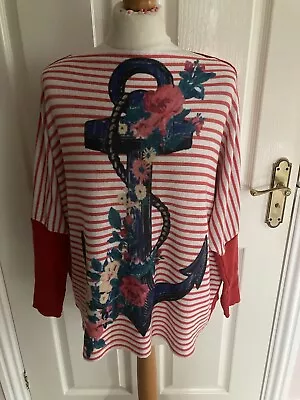 Beautiful Ruga Jumper Size M/l 12 14 16 Nautical Red Striped Floral Anchor Vgc • £16.50