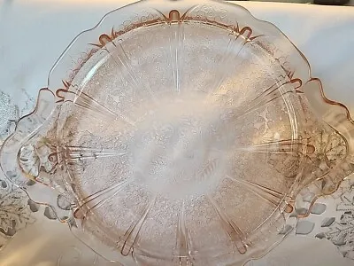 Vintage Cherry Blossom Pink Depression Glass Handled Serving Plate • $14