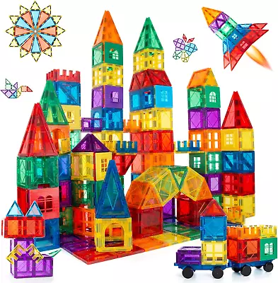 Magna Tiles Clear Colors Magnetic Building Toy Magnet Blocks Kids 3D Set 100 Pcs • $45.25