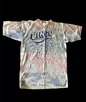 Vintage BINGO Single Stitch Short Sleeve Shirt All Over Print SJM Size Large • $42.95