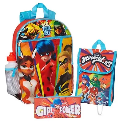 Miraculous Ladybug 5pc Backpack Set Lunch Box Girls School Bag Case Bottle 16  • £24.70