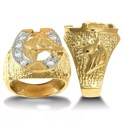 Solid 9ct Yellow Gold Hand Finished Heavy Weight Horse Shoe Ring Hand-Set With • £1185.52