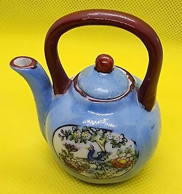 Beautiful Vintage Miniature Teapot W/Lid Handpainted Blue Peacock Signed Japan. • $15.95