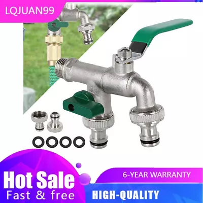£15.92 • Buy 1/2 3/4 BSP Double Outlet Garden Outdoor Tap Ball Valve Automatic Faucet Brass