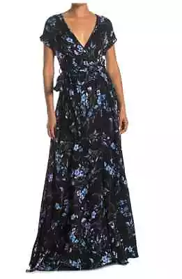 MEGHAN LA Jasmine Maxi Dress V-neck Short Sleeves Wrap Front Small $399 NWT • $105