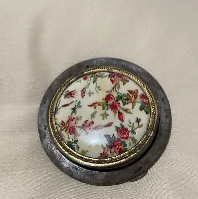 Vintage Metal And Enamel Compact And Mirror Floral Pattern Made In USA Round • $15