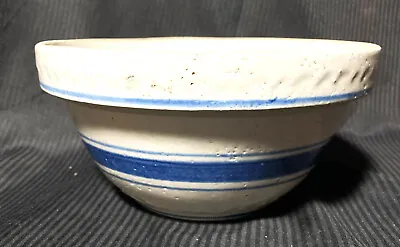 Vintage White Ware Mixing Bowl Hand Painted Blue Rings Used • $6