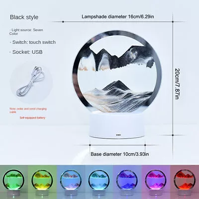 Moving Sand Table Lamp Quicksand Art Light Colour Change LED Round 20cm • £8.59