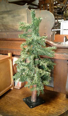 Vintage Faux Tabletop Christmas Tree W Wood Trunk And Metal Base • $18.98