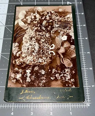 1890s Memorial FUNERAL FLOWERS Display Death Macabre Antique Cabinet Card PHOTO • $18.95