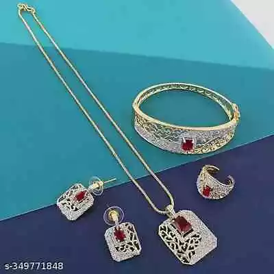 Ethnic Necklace Indian Jewelry AD Set Silver Plated Earrings Bollywood Bridal • $45