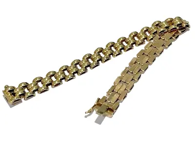 9ct Gold Vintage 18cm 1cm Wide Panther Brick 4 Bar Gate Link Bracelet 11.45g • £329.95