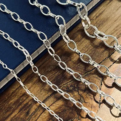 $6.99 • Buy Real Solid 925 Sterling Silver Romy Rolo Oval Link Chain Necklace Made In Italy