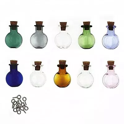 10pcs Colored Tiny Glass Jars Mini Glass Bottles With Cork Stoppers Mini Flat... • $15.79